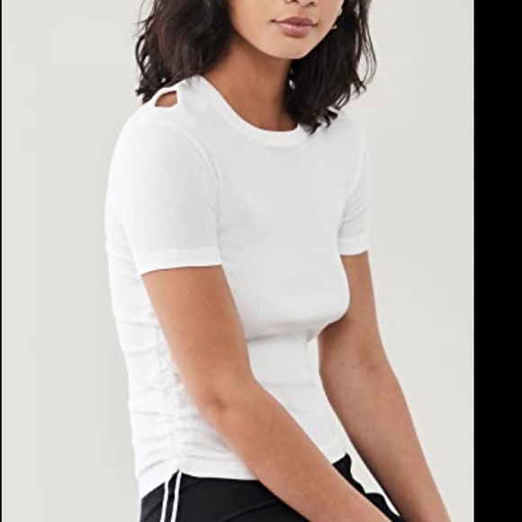 Helmet Lang | white Scrunchie ribbed Cutout Tee - Picture 1 of 9